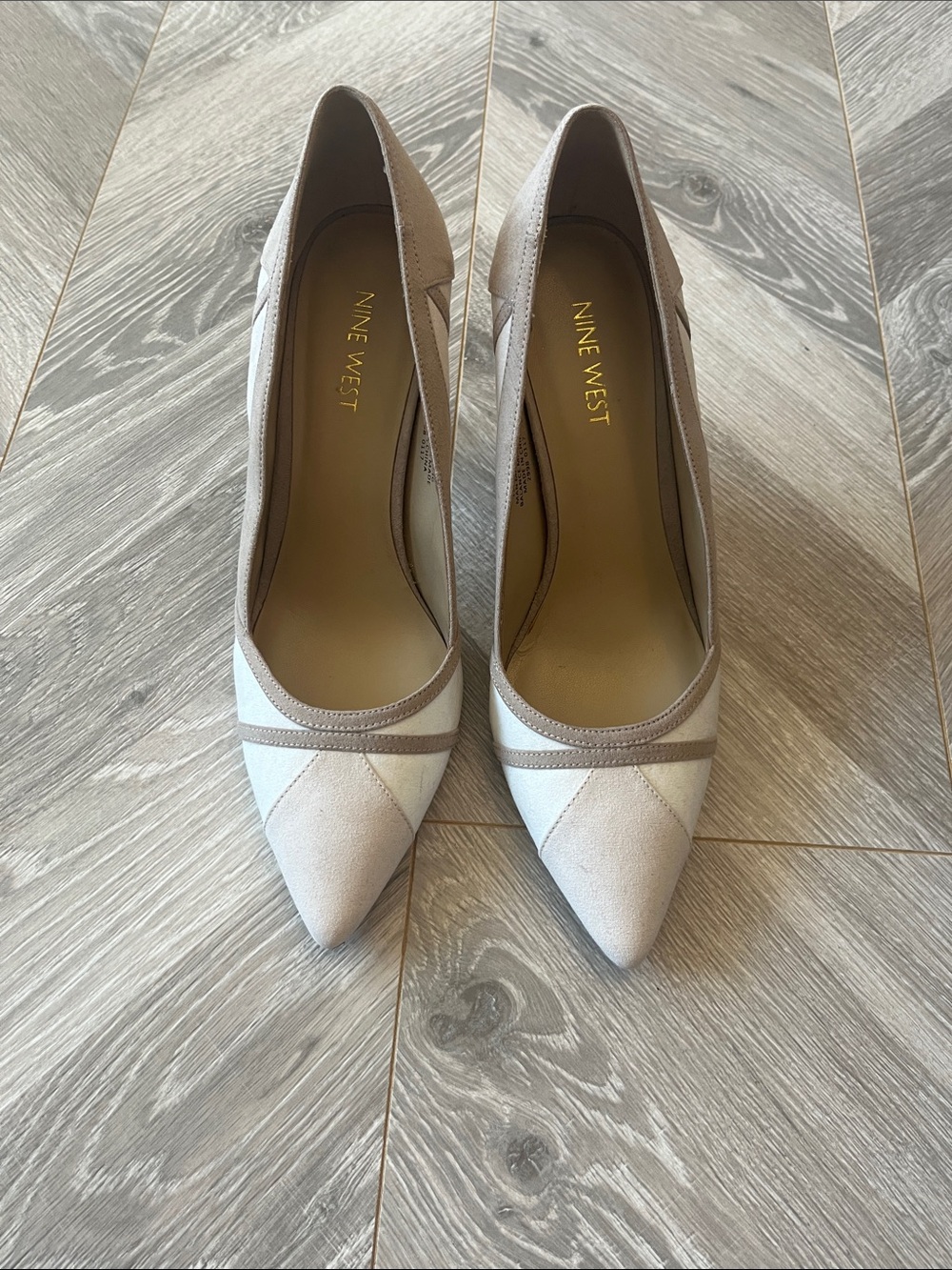 Nine West Taupe and White Pointed Toe Heels